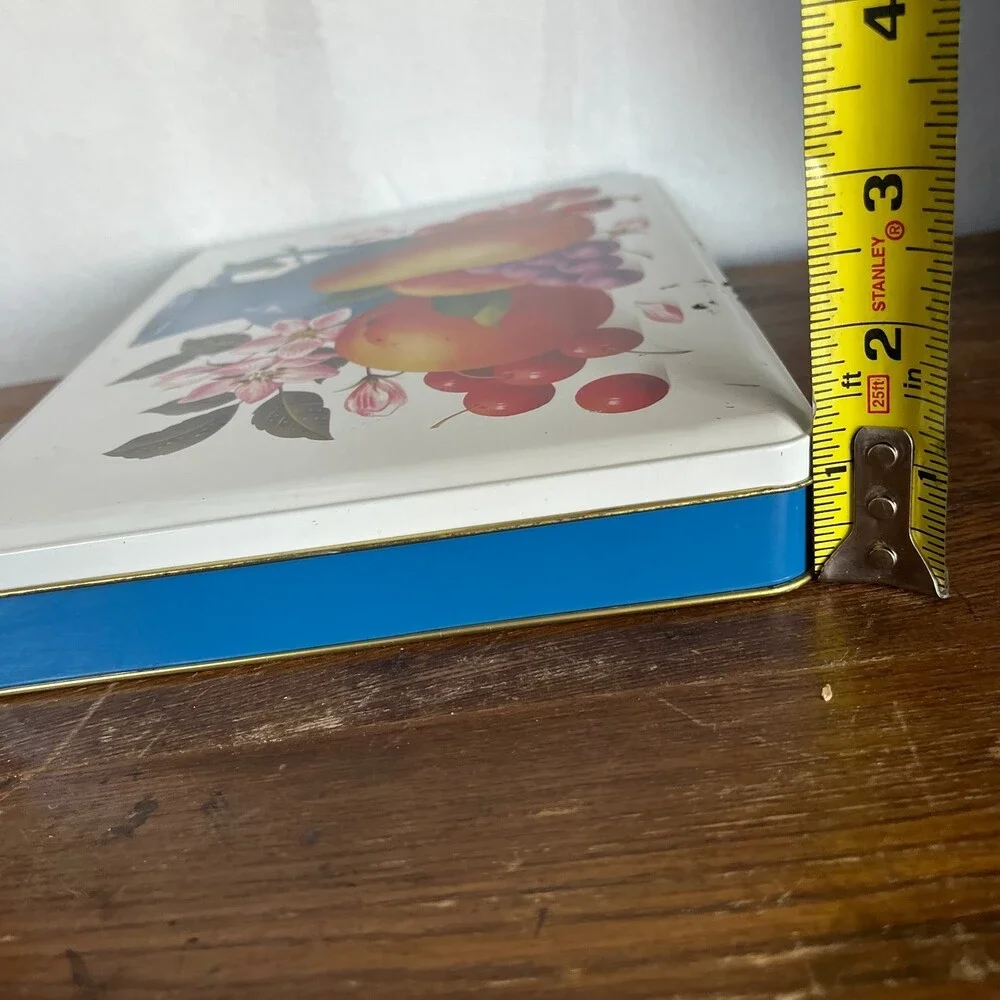 VTG Retro Fruit & Floral Metal Storage Tin England Cottage Kitchen Farmhouse Box